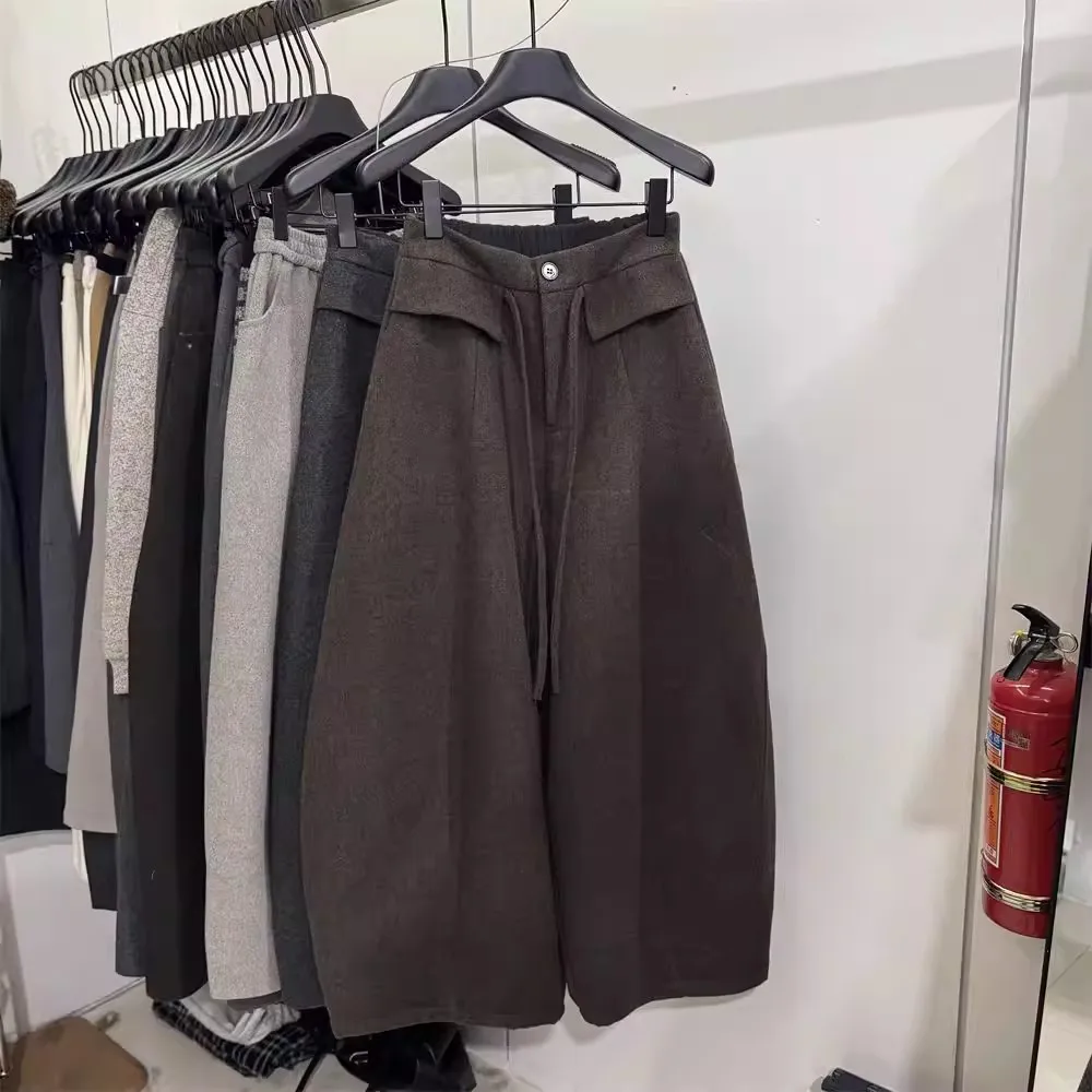 

Мужские осенне-зимние брюки больших размеров в американском стиле, шерстяные, свободного кроя, с широкими штанинами, на флисовой подкладке, утягивающие, фасона «баллон»