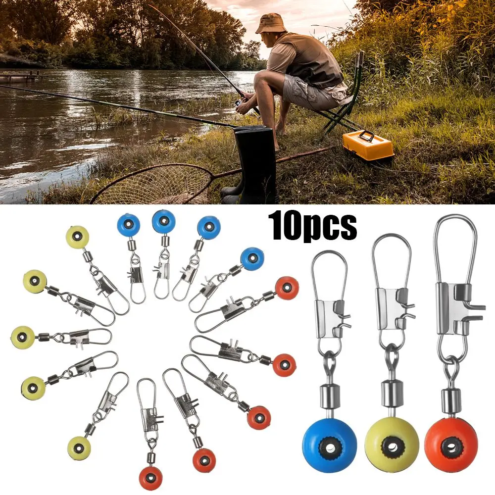 10pcs Fishing Accessories Metal Snap Fishing Hook Sea Bean Connector Bobber Stops Fishing Float Space Beans Swivel Connectors