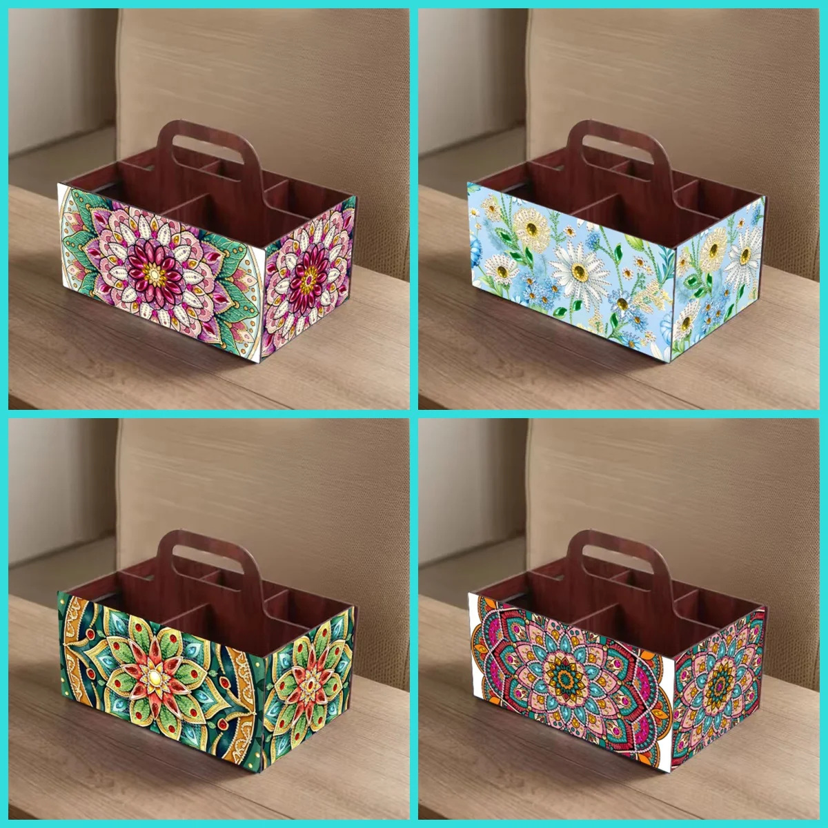 1 Piece Diamond Painting Set, Handheld Storage Box, Flower Pattern, Wooden Material, Storage of Various Items, New Year Gifts