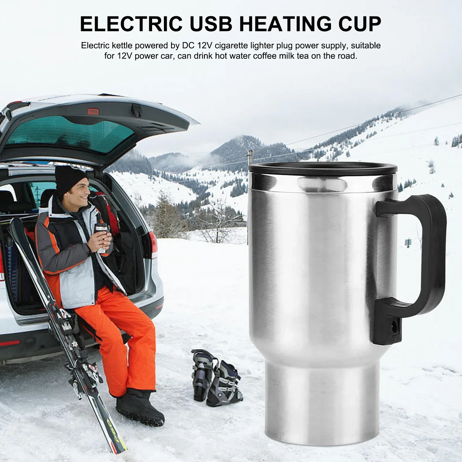 12V Car Coffee Pot Portable Electric Kettle 450ML Tumbler Vehicle Heater Cup Stainless Steel for Winter Drinking Thermal Bottle