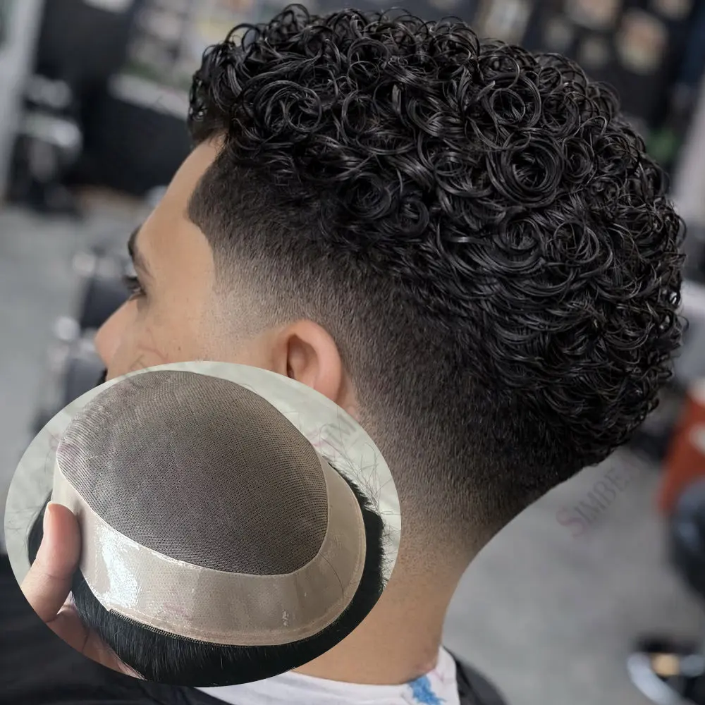 

18mm/15mm/20mm Curly Mono NPU Human Hair Toupee 100% Indian Remy Durable Hair Prosthesis Natural Looking Male Wig for Hair Loss