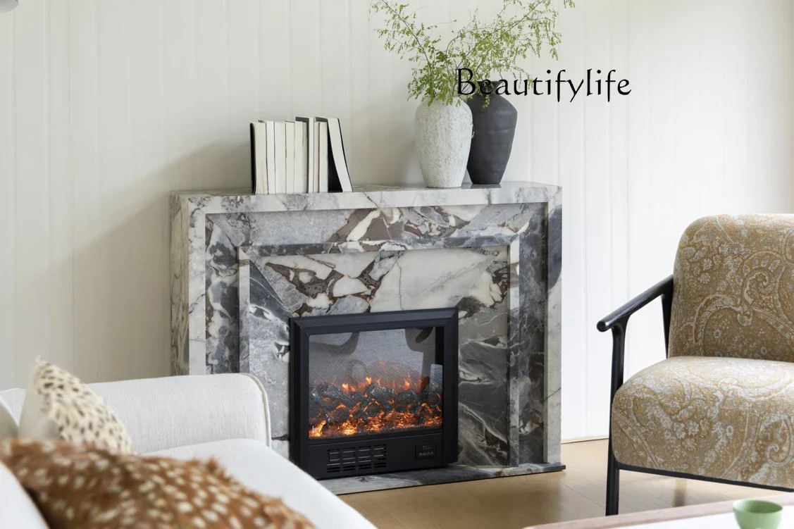 A Blue Grain/Turkish Marble Feeling Simulation Fire Intelligent Fireplace Solid Wood Storage