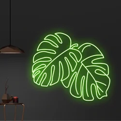 Personalizzato Monstera Leaf Neon Sign Tropical Leaf Sign Green Leaf Wall Art Business Decor sala giochi camera da letto Sign Weddiing Neon