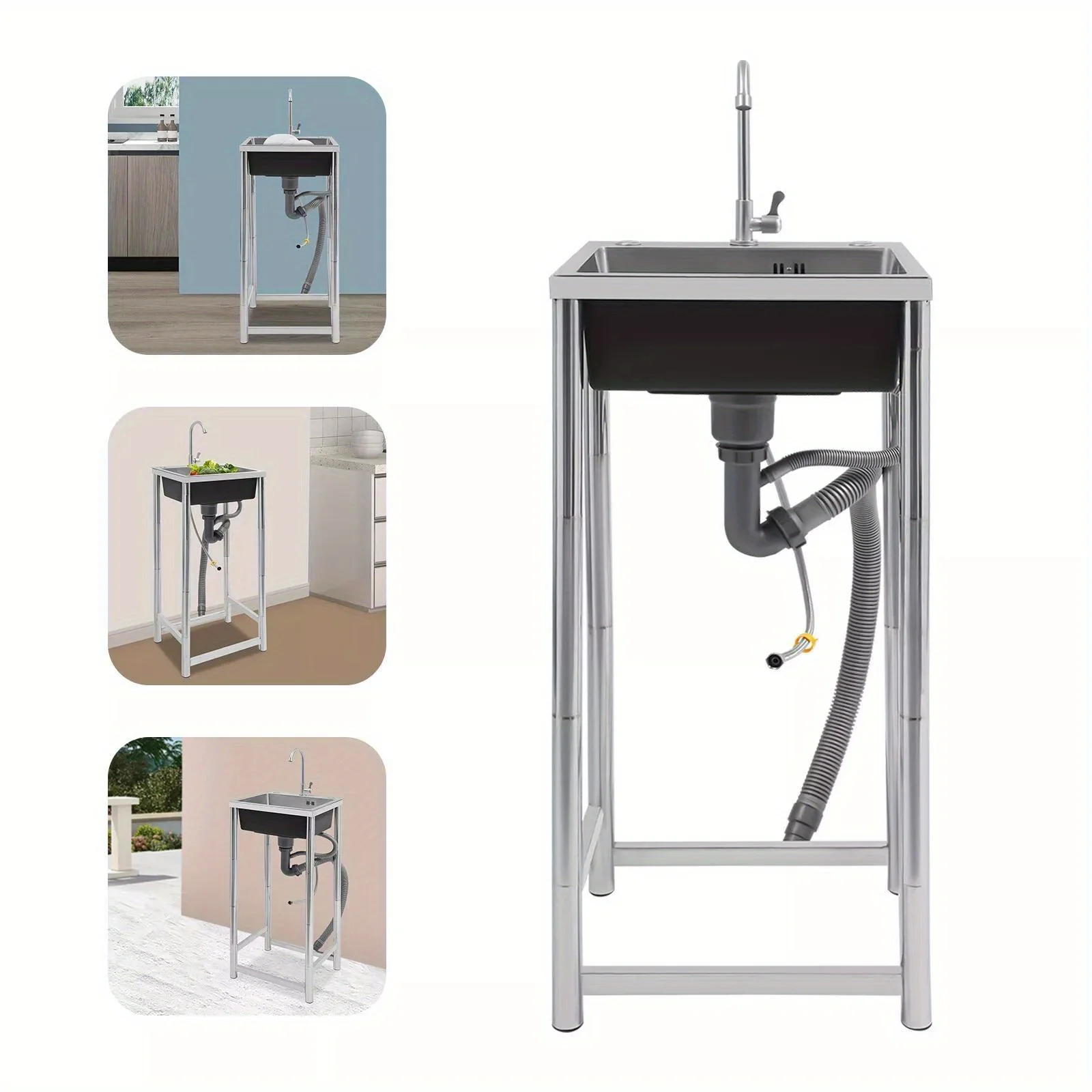 حوض من الفولاذ المقاوم للصدأ مع صنبور، حوض أدوات قائم بذاته، حوض وعاء واحد