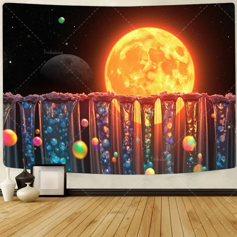 

1шт настенный гобелен "Галактический гобелен с космическими свечами и планетами для декора комнаты в стиле бохо"