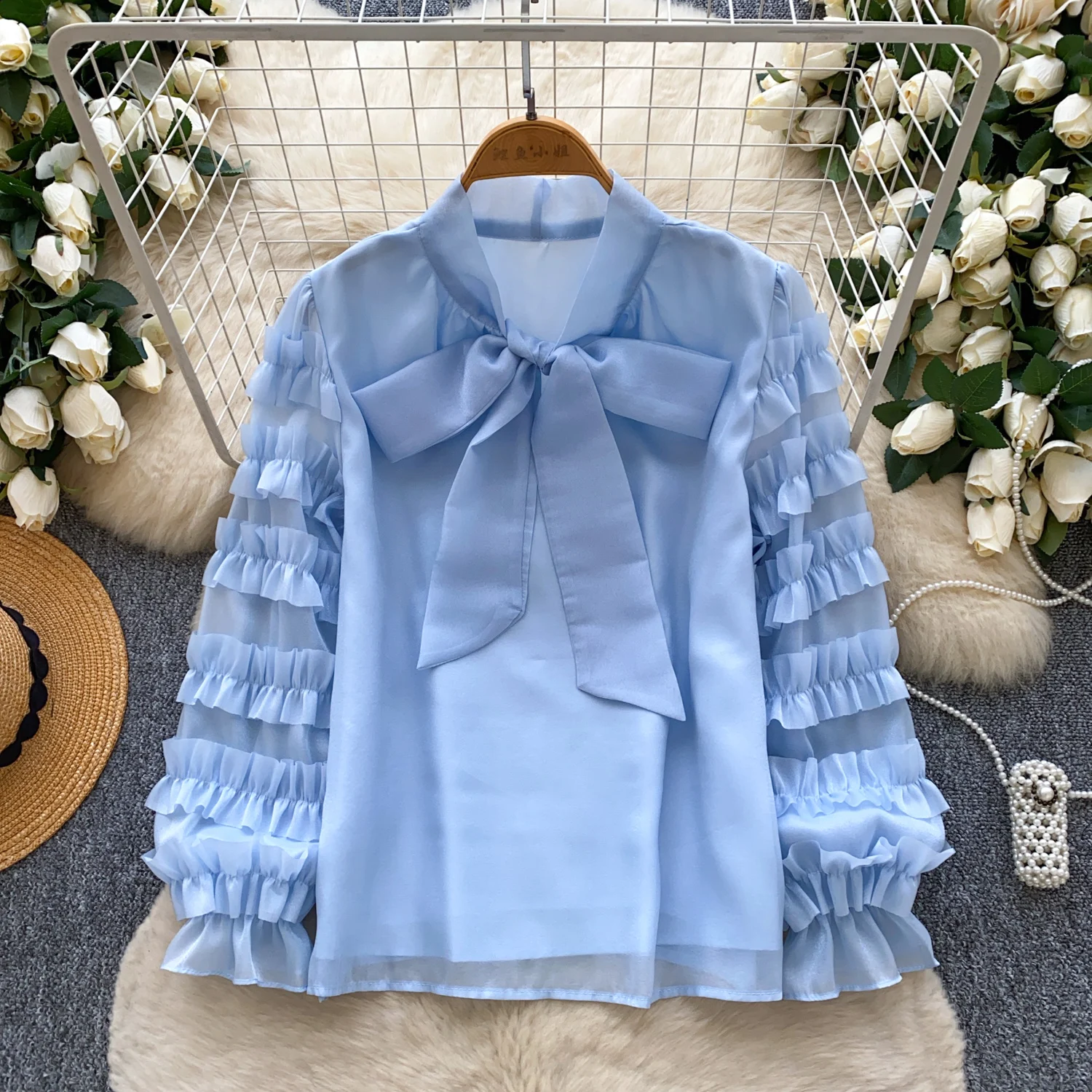 

Vintage basics butterfly long sleeve Blouse Slim Elegant Korean Fashion Sexy Women Shirt Femme Blusa