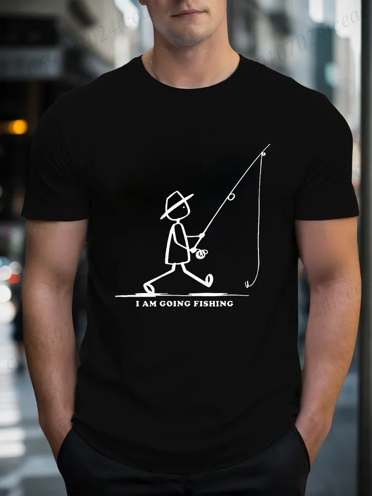 Herren Going Fishing Grafik Casual T-Shirt Sommer bedrucktes T-Shirt, weiche Rundhals-Kurzarm-T-Shirts, Unisex Harajuku