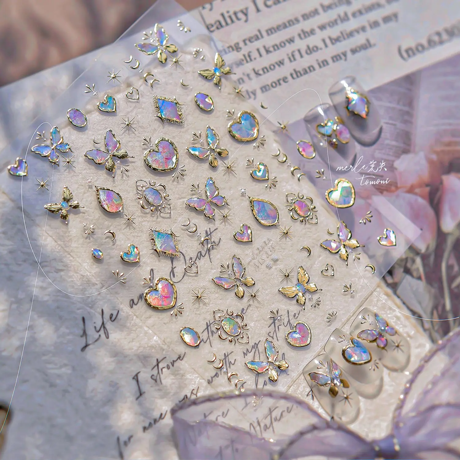 

Metal Colorful Gemstone Butterfly Love High Quality Gold And Silver Nail Stickers Design Decoration DIY Manicure MS-832