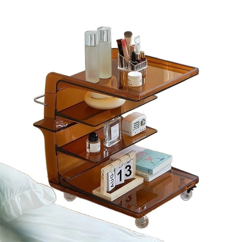 Internet celebrity sofa side few acrylic ins medieval cart movable living room side cabinet with wheel cream wind small