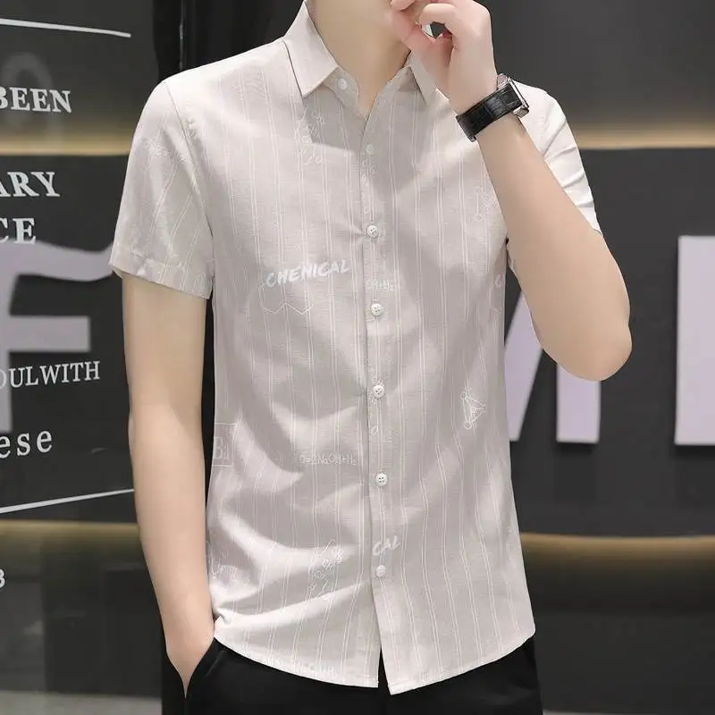 

Versatile Men's Square Collar Short Sleeve Shirt Ice Silk Summer Top Ultra-Thin Gradient Design Casual Stylish Apparel