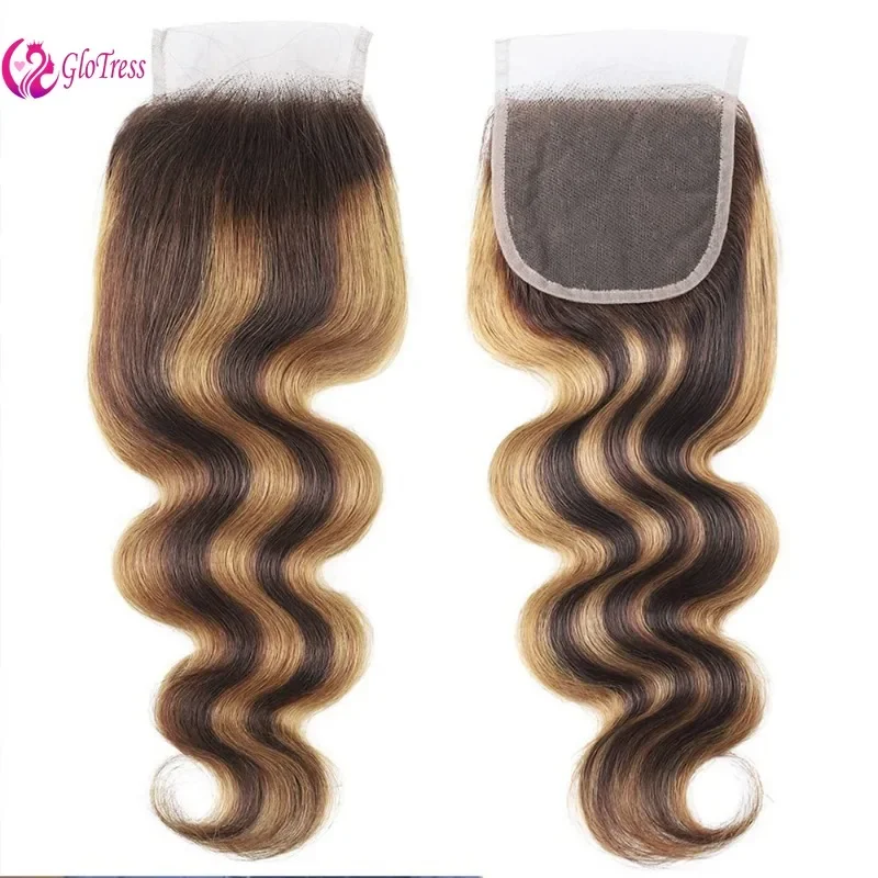 

P4/27 Ombre Lace Closure Body Wave Two Tone Brown To Honey Blonde Human Hair Highlight Бразильские девственные настоящие волосы Remy 8-22 дюйма