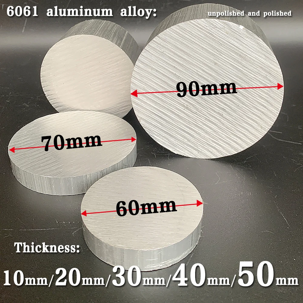 6061 High-Quality Aluminum Alloy Solid Round Rod, Diameter Φ 60mm, Φ 70mm, Φ 80mm, Φ 90mm, Thickness 10mm, 20mm, 30mm, 40mm, 50m