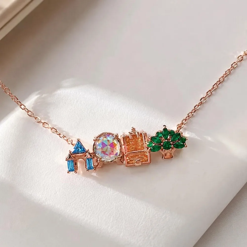 Personalized Crystal Castle Necklace Whimsical Jewelry Fashion Cubic Zirconia Charm Necklace Gift for Her