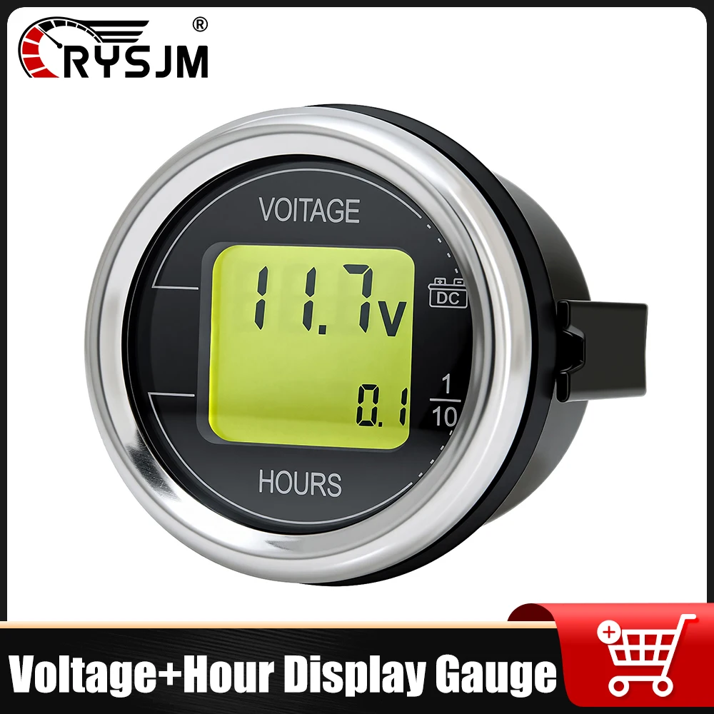 2'' 52MM Auto-Spannungs- und Betriebsstundenzähler mit Dual-Display, LED-Digitalanzeige, Wasserdichtes Voltmeter, Spannungsmesser, Volt-Detektor 12V/24V 2-in-1