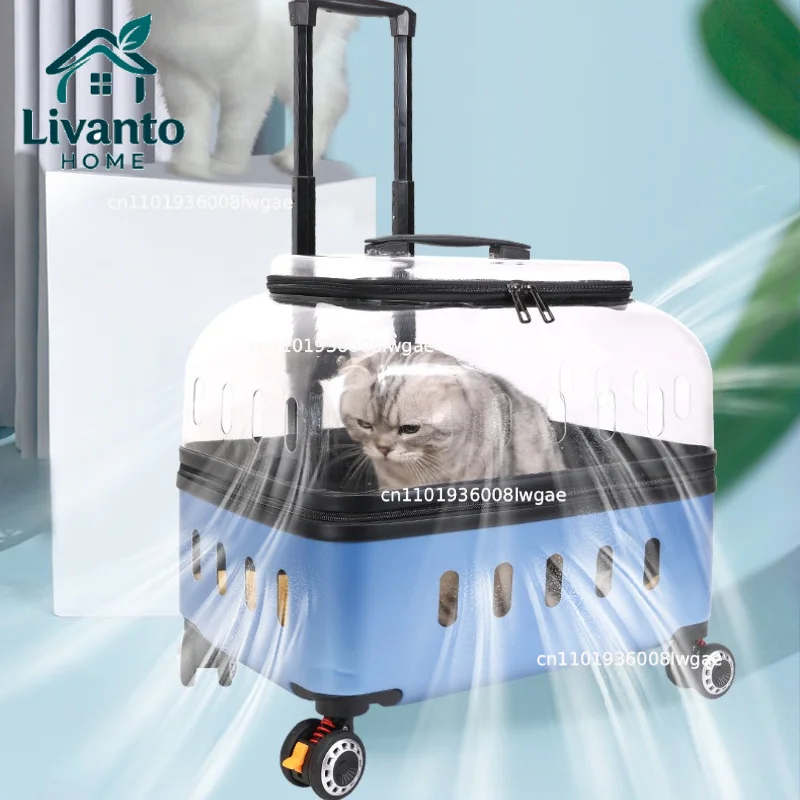 

Transparent Pet Carrier Backpack Portable Dog Trolley Case Comfortable Breathable Cat Travel Cage Trendy Flight Case with Wheels