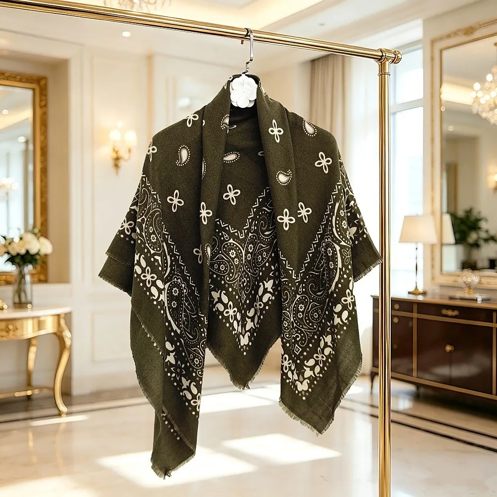 Outer Layering Cashmere Like Square Scarf Vintage Print Soft Fabric Women Shawl 110cm Square Multi Color Warm Wrap Travel Trip
