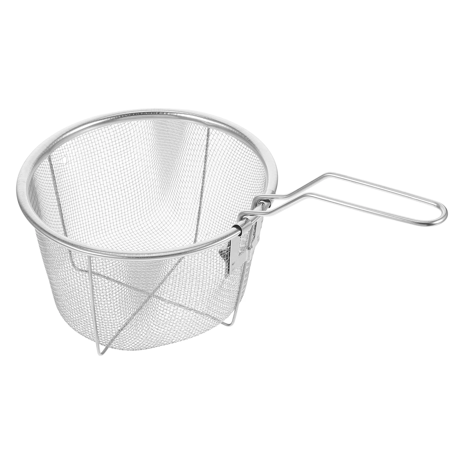Round Nickel-plated Medium Mesh Fry Basket Stainless Steel Frying Baskets for Shelves Silver Multi-purpose Collapsible Strainer