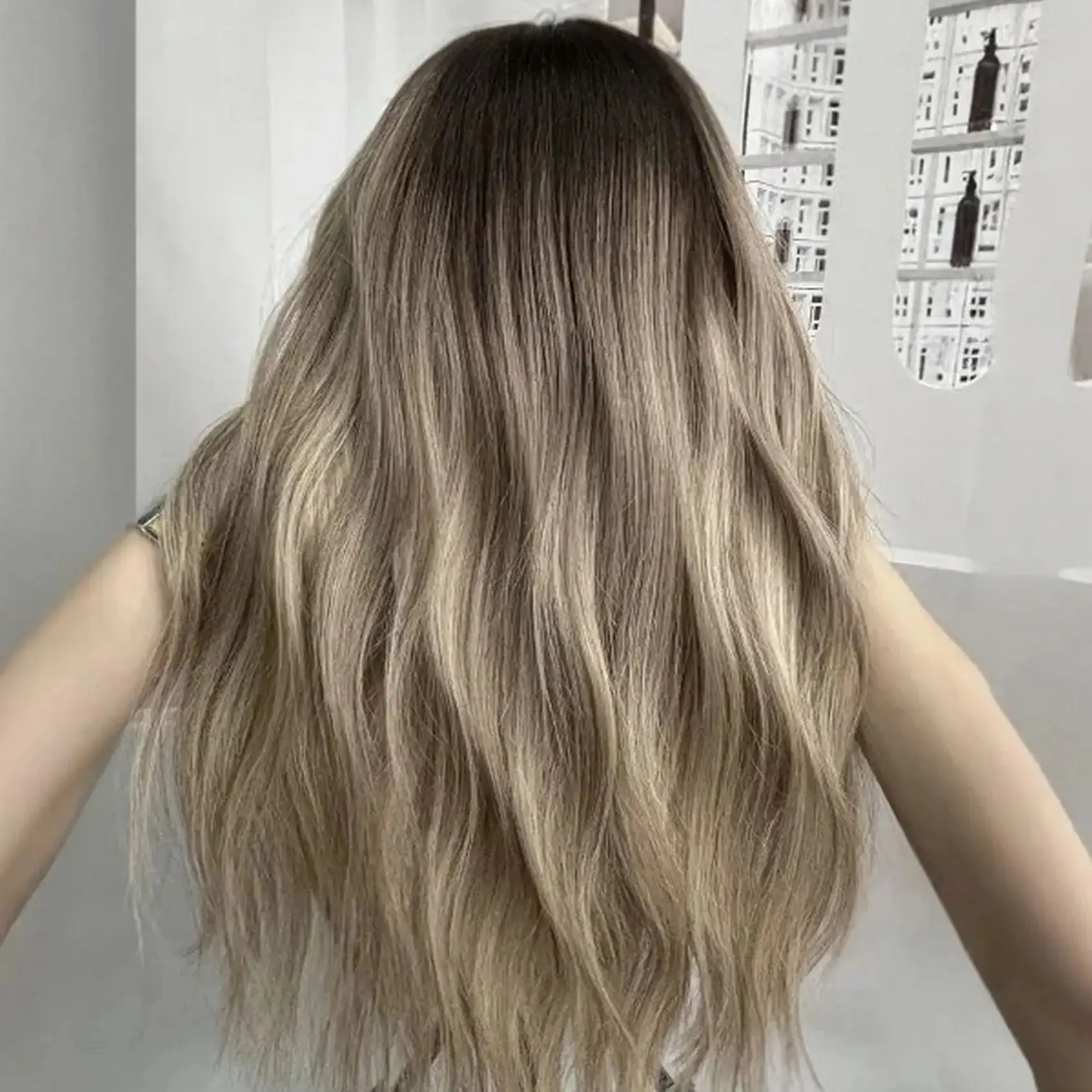 22 Inch New Style Ombre Ash Blonde 13*4 HD Transparent Lace Wigs High Quality Heat Resistant Fiber Wig For Women Daily Party Use