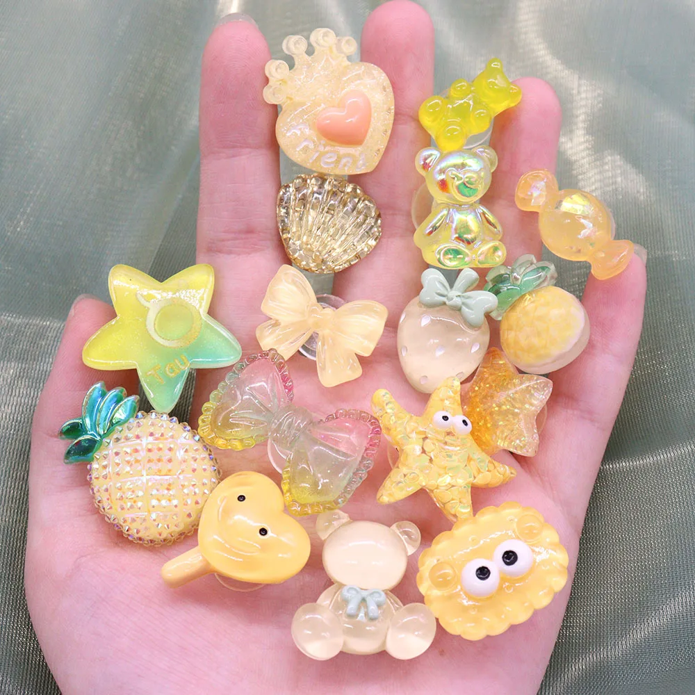 1-16Pcs Pineapple Shells Starfish Bowknot Resin Kids Yellow Shoes Accessories Fit Slipper Buckle Clog X-mas Gift