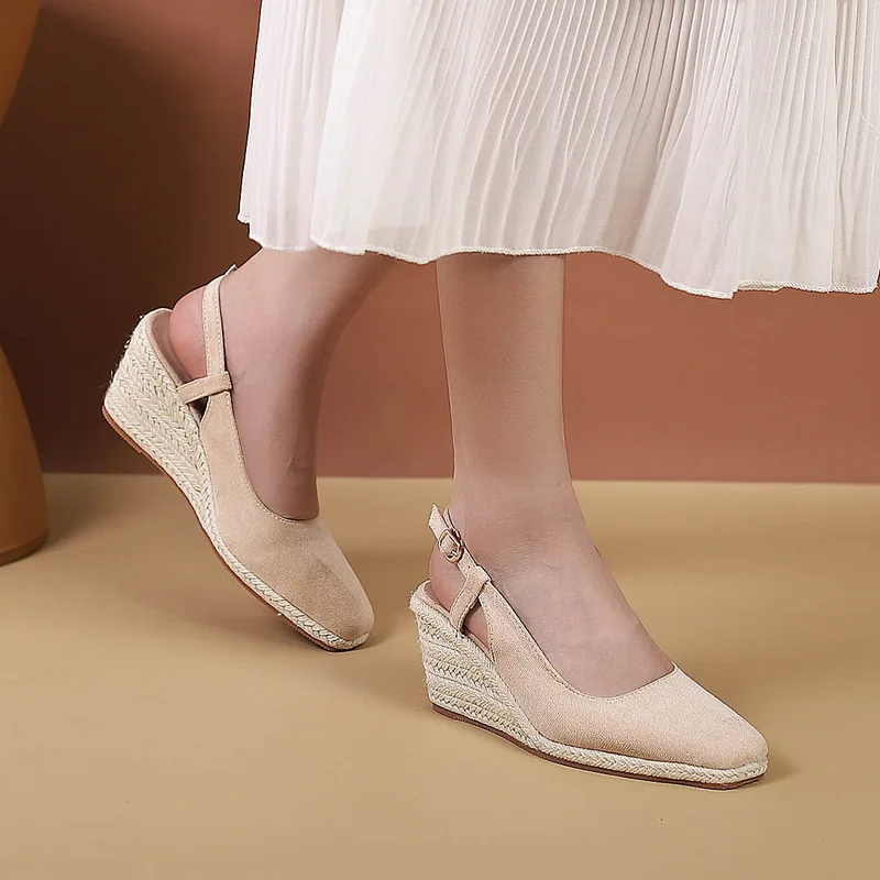 Zoccoli sandali con zeppa scarpe da donna di moda Sexy 2024 tacchi estivi Med punta quadrata espadrillas di grandi dimensioni piattaforma di lusso