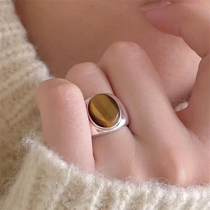 Trendy Crystal Oval Stone Ring Women Jewelry Personality Wide Ring Female Finger Accessories  Lady Party Ornaments