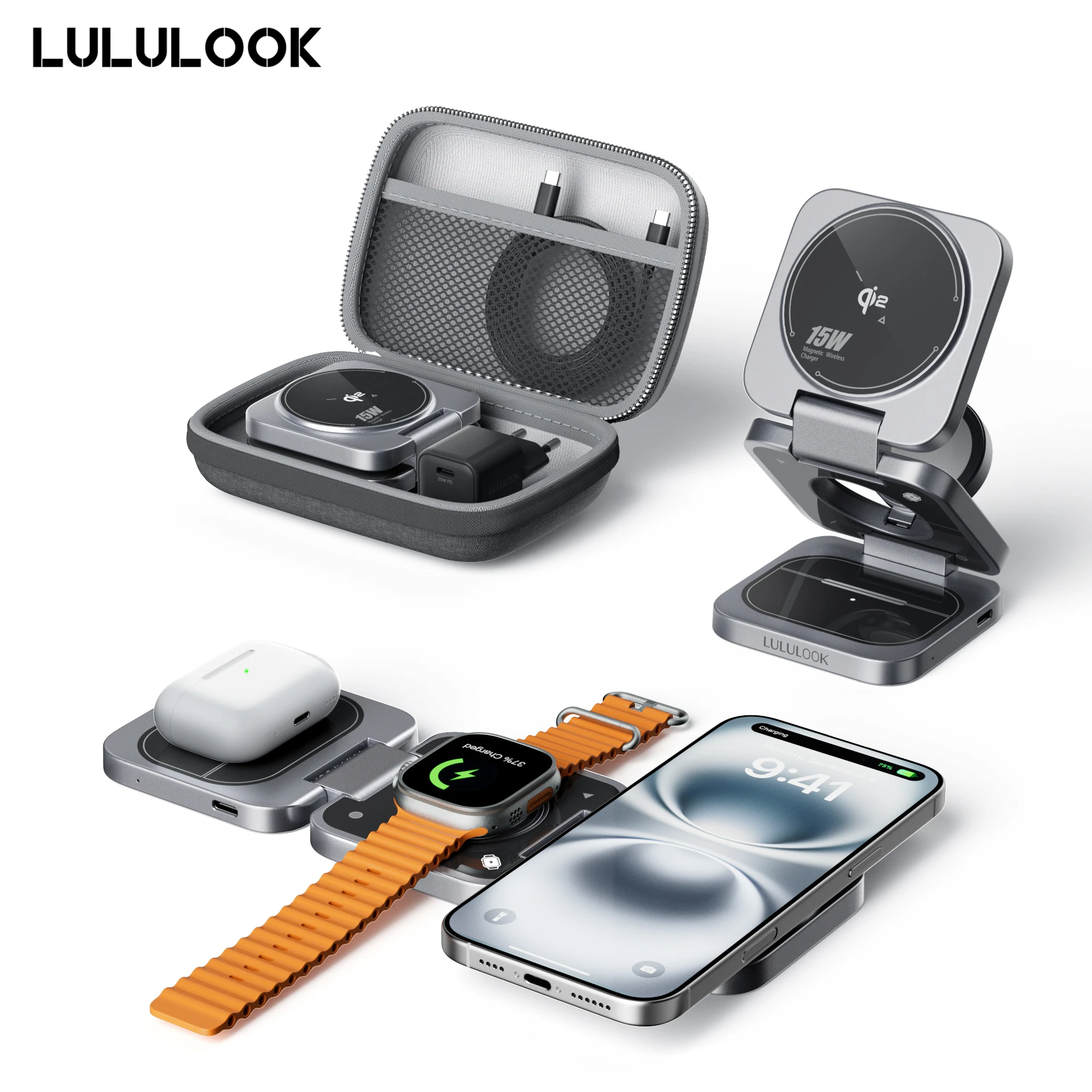 

Qi2 MFi 3 in 1 Charging Station for Apple,Travel Wireless Charger 15W for iPhone Watch Airpods,Made for Watch and Qi2 Certified