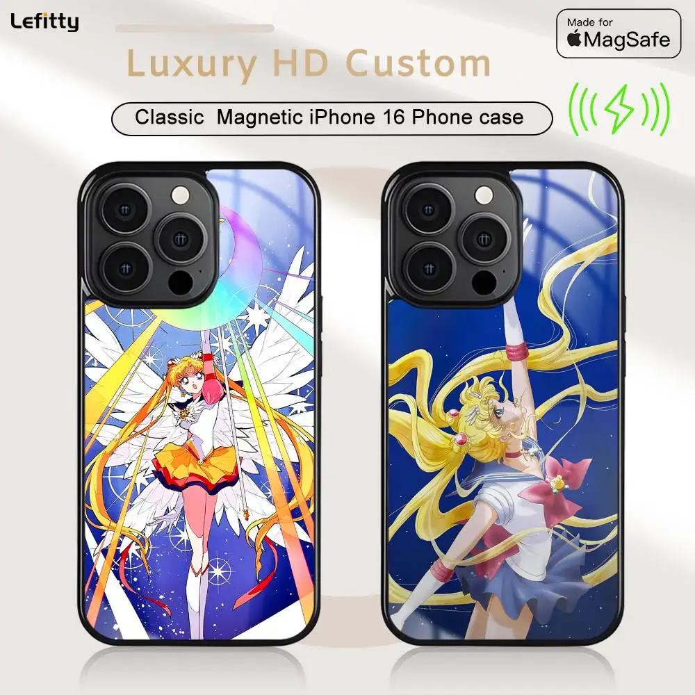 

Anime S-Sailor M-Moon Phone Case For iPhone 16 15 14 13 12 11 Pro Max Plus Mini Magsafe Charging Cover Magnetic Hard Shell