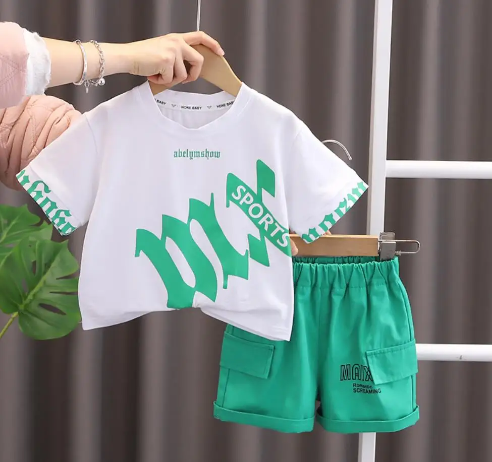 

Children Summer Clothing Suits 1-5 Years Boys Letter Print O-neck Casual T-shirts Tops and Shorts Two Piece Outfits Kids Clothes