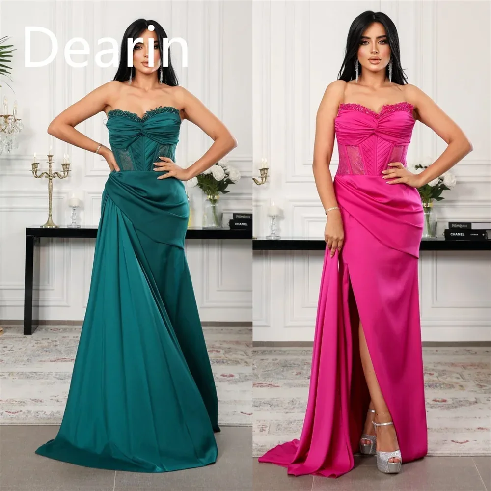 

Customized Evening Dress Prom Formal Gown Dearin Strapless A-line Floor Length Skirts Vertically Bespoke Occasion Dresses Women