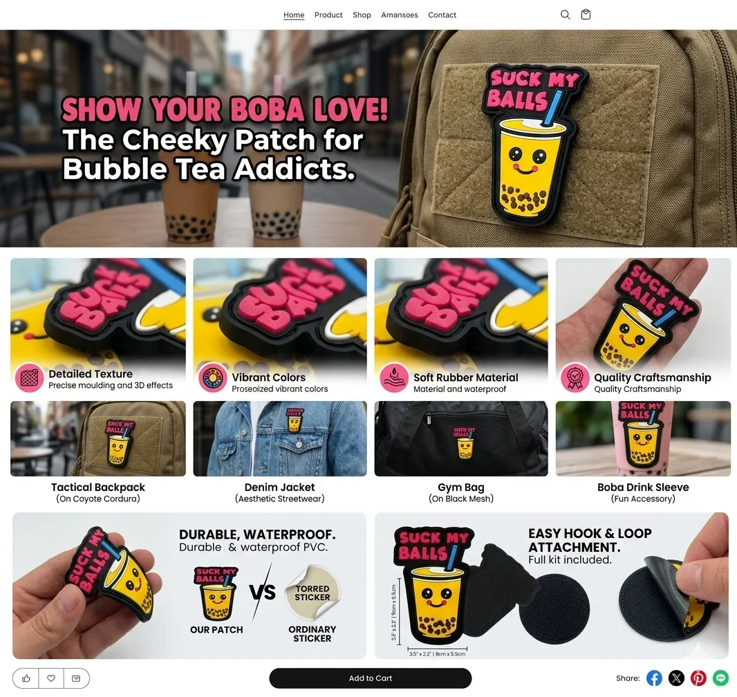 Lustiger Bubble Tea PVC Morale Patch, süßes taktisches Klett-Abzeichen für Rucksack, Mütze, Jacke, Weste, Outdoor-Ausrüstung – Detail 4