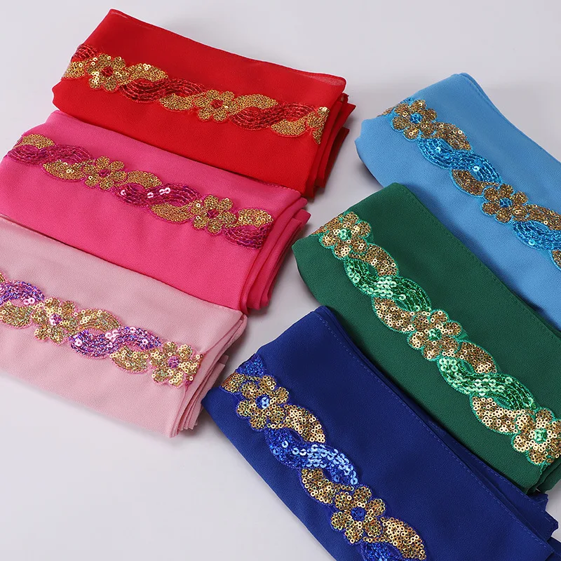 Chiffon Hijab Turban für muslimische Frauen Mode Kopftuch Ramadan Schals Pailletten Schal Headwraps Schleier islamisches Stirnband Ramadan