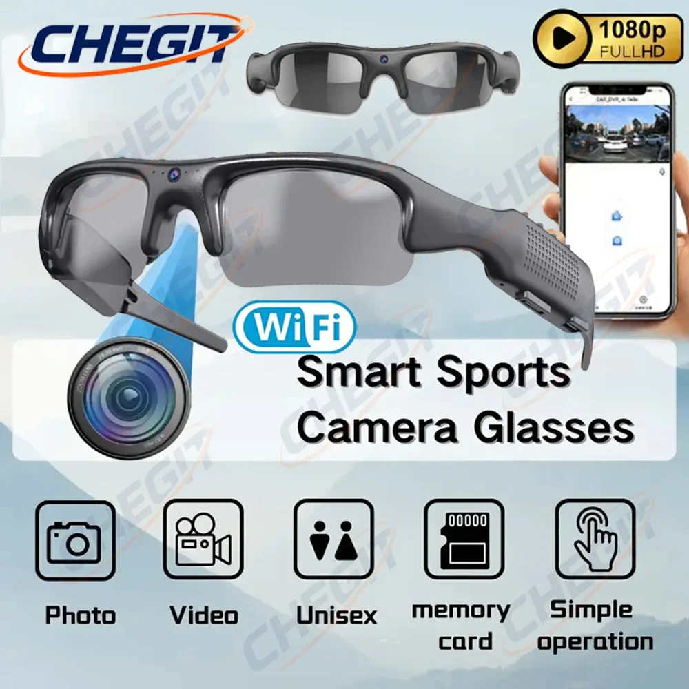 نظارات WIFI 1080P HD الذكية، نظارات الفيديو، كاميرا رياضية صغيرة، كاميرا DV خارجية، زاوية واسعة 170 °   الكاميرا، ركوب الدراجات النارية،