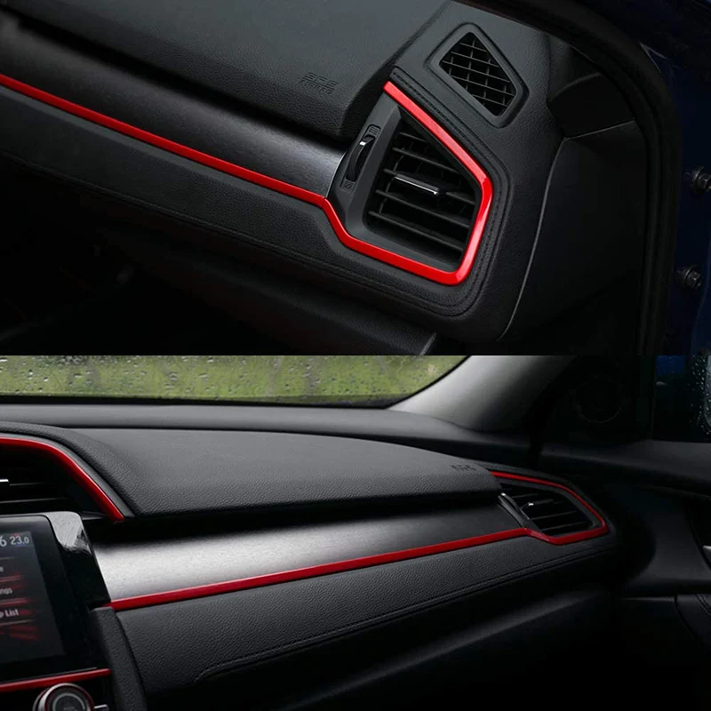 Car Dashboard Frame Strip Red Trim Mouldings for Honda Civic 10th Gen 2016 2017 2018 2019 2020 2021 Accessories Interior Parts view 6