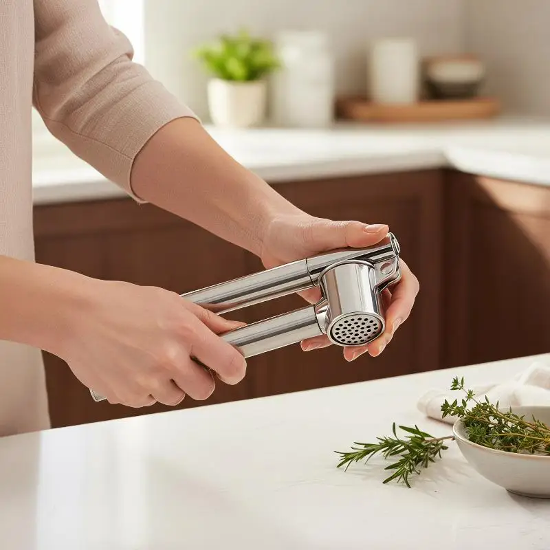 Stainless Steel Garlic Press Ergonomic Non-slip Handle Easy Clean Garlic Crusher for Cooking Lover Housewarming Gift