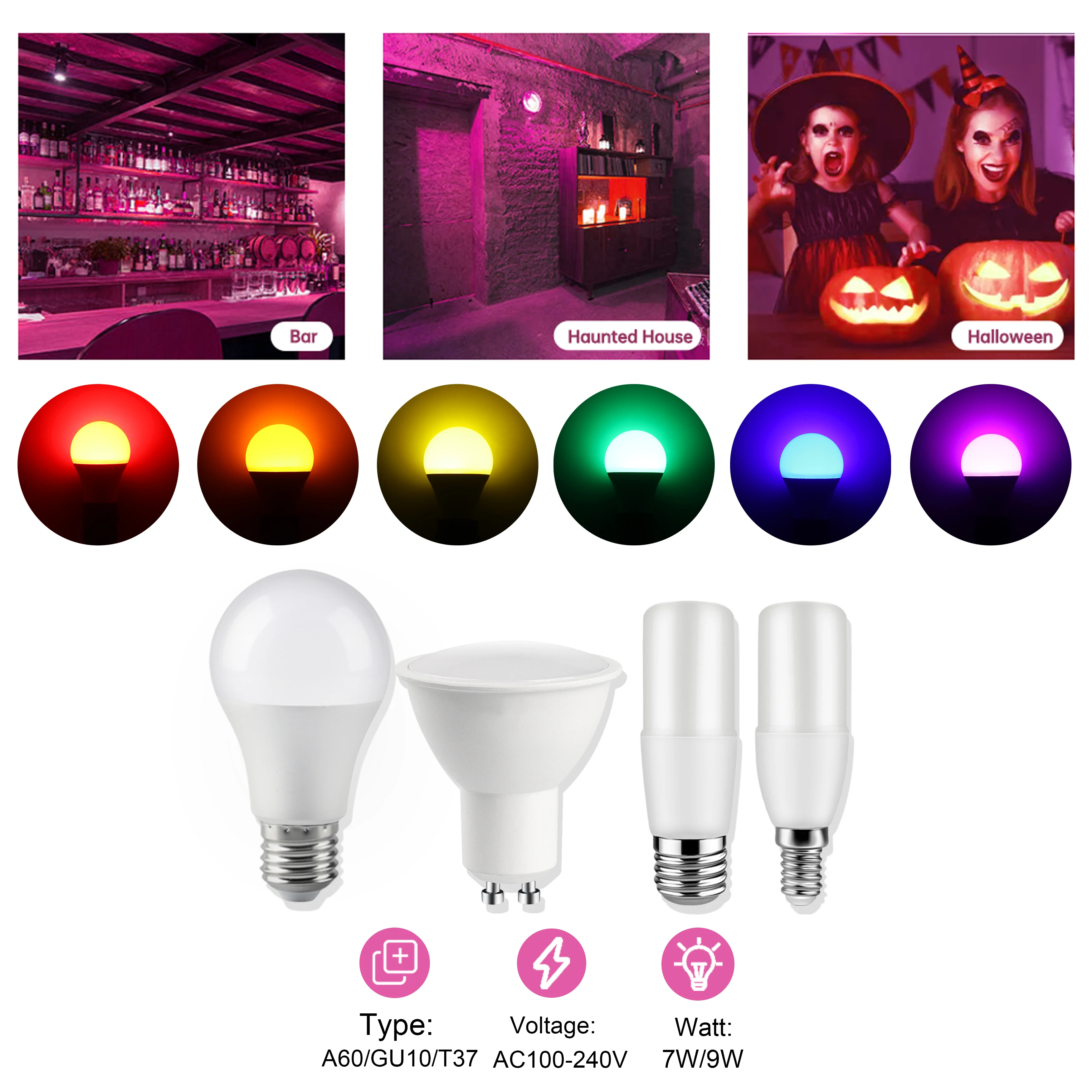 

2pcs energy conservation Led small colored light Bulb Base E27 E14 GU10 Spotlight light AC110-220V for festival KTV Bar Showcase