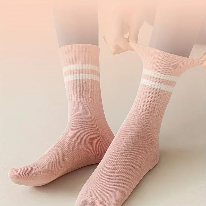 1Pair Non-slip Breathable Cotton Fitness Mid-calf Socks, For Dancing, Pilates