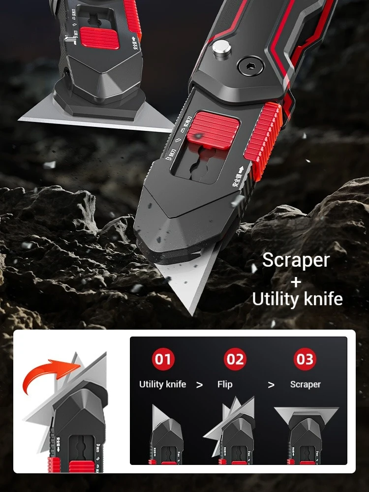 Shape-changing Knife Trowel Multifunctional Cutter High-carbon Steel Blade Aerospace Aluminum Body Cutting/Scraping Switch in 1s