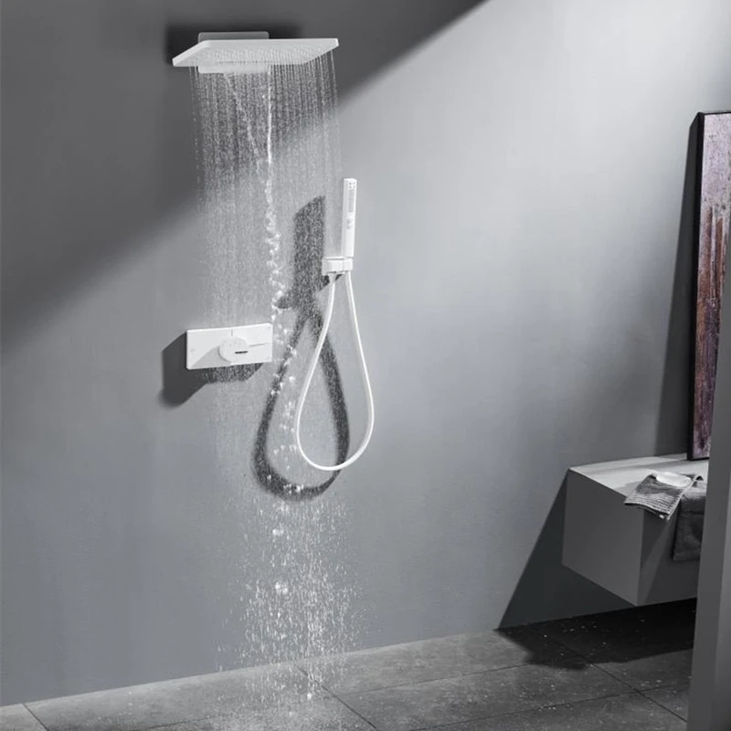 All-copper bathroom constant temperature concealed wall-type waterfall shower toilet concealed button shower set