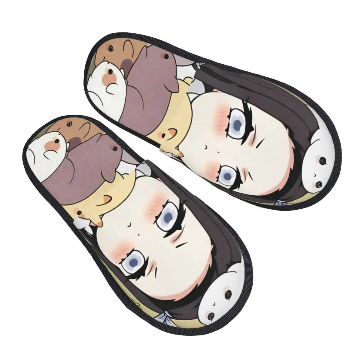 Winter Furry Slippers Kawaii Nezuko Merch Household Fur Slippers Slides Bedroom Anime Demon Slayer Cozy Non-slip Slides