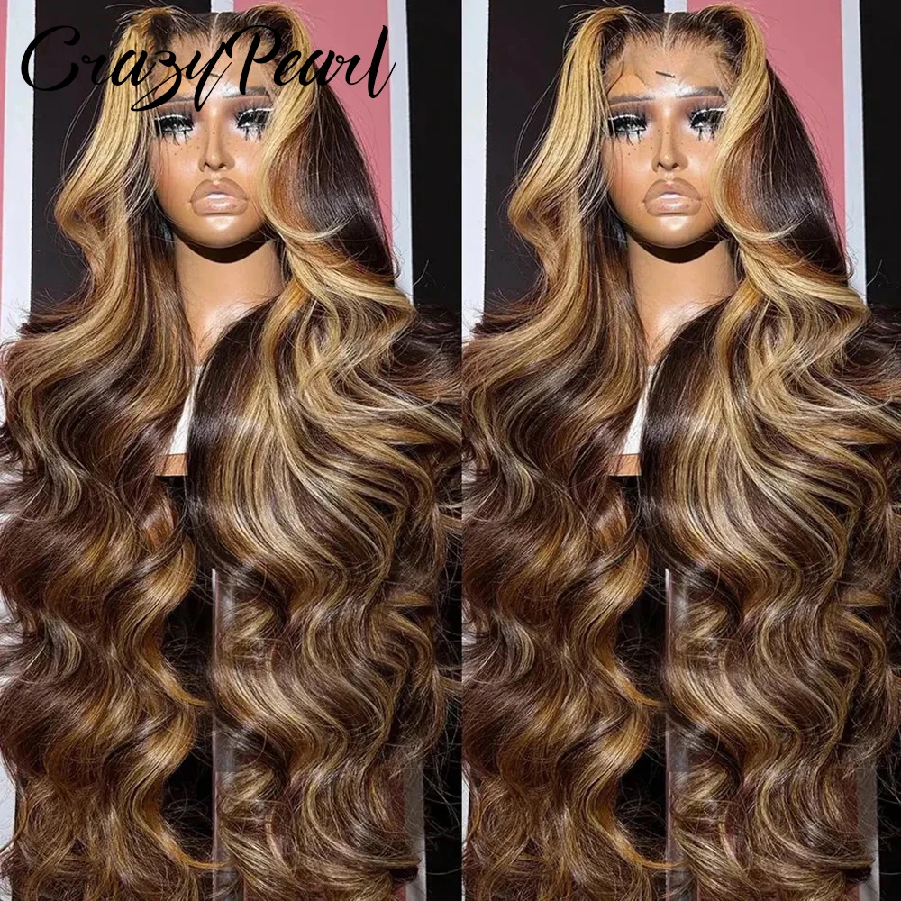 

Honey Blonde Wig Human Hair 250 Density Ombre 13X6 HD Lace Front Wigs Body Wave Highlight Human Wig Pre Plucked with Baby Hair
