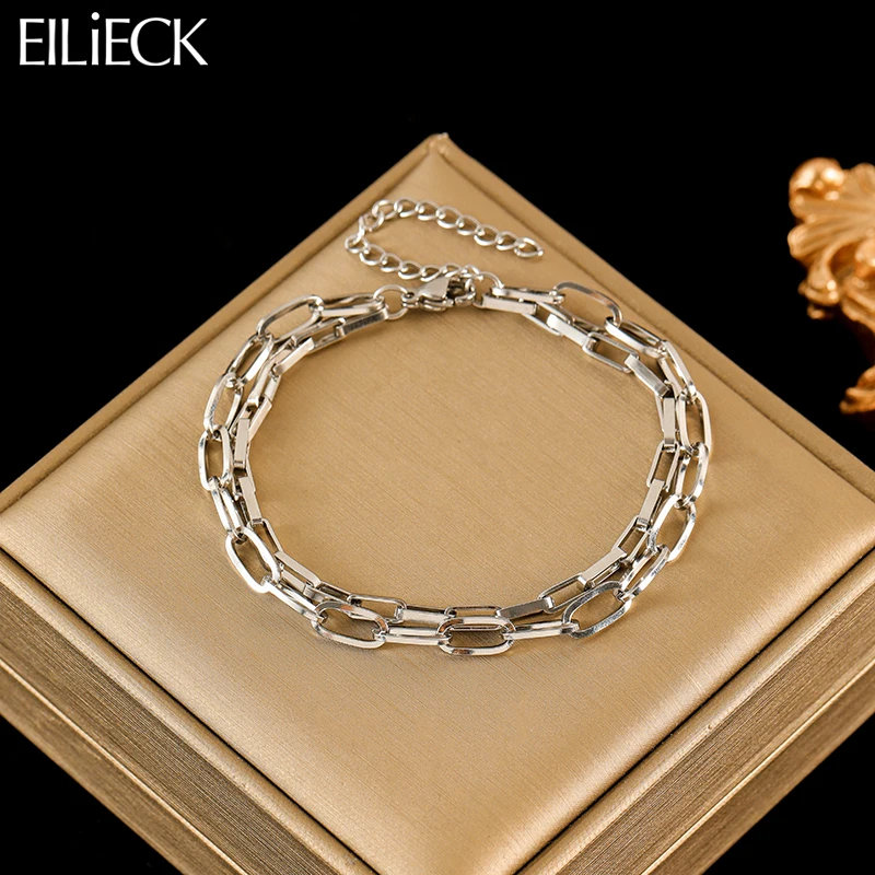 EILIECK New Fashion Stainless Steel Metal Link Chain Bracelet Bangles For Women Trendy Silver Color Wrist Chain Jewelry Gift