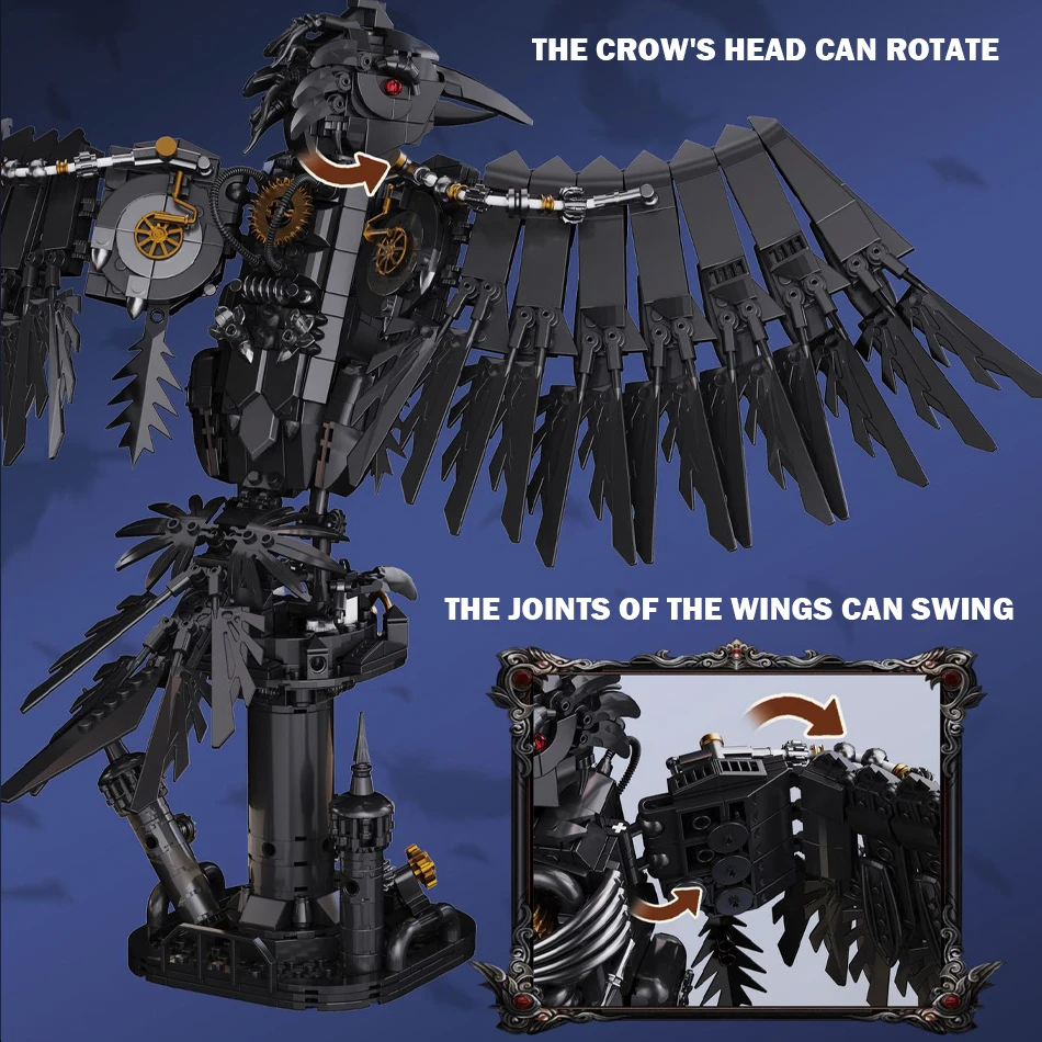 Moc técnico gótico mecânico animais corvo escuro modelo blocos de construção montagem tijolos brinquedos ornamentos desktop crianças adultos presentes
