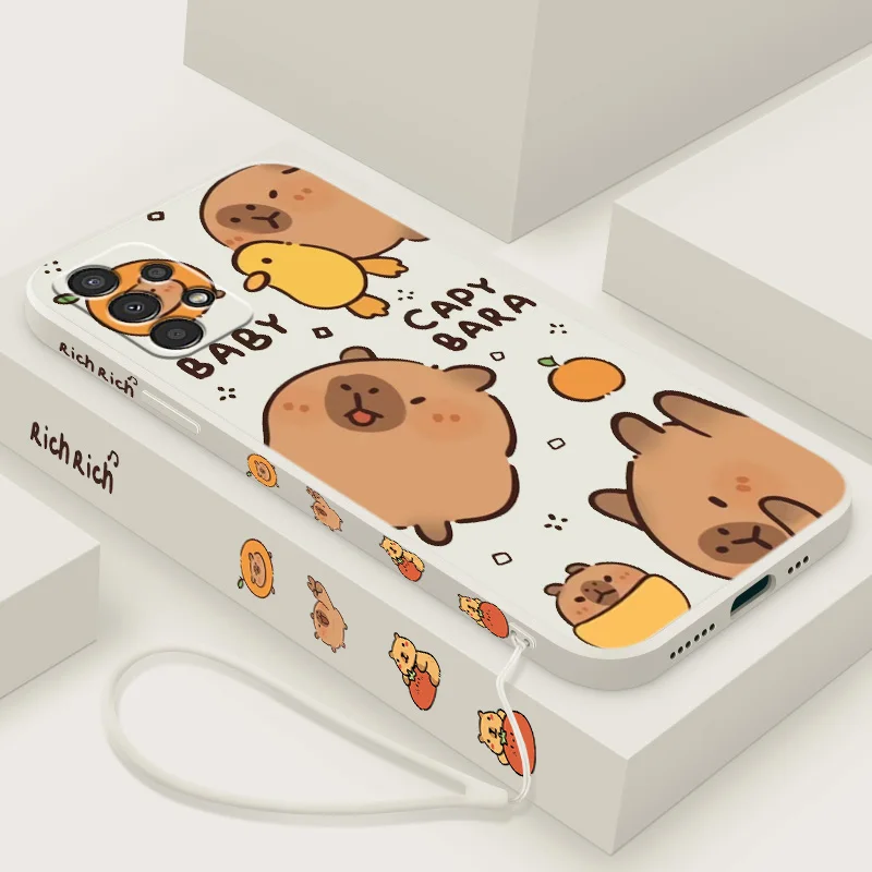 Cute Capybara KAPIBARA Phone Case For Samsung A 02 03 13 14 22 23 24 32 33 34 52 53 54 72 73 Lite Liquid Left Rope Cover Funda