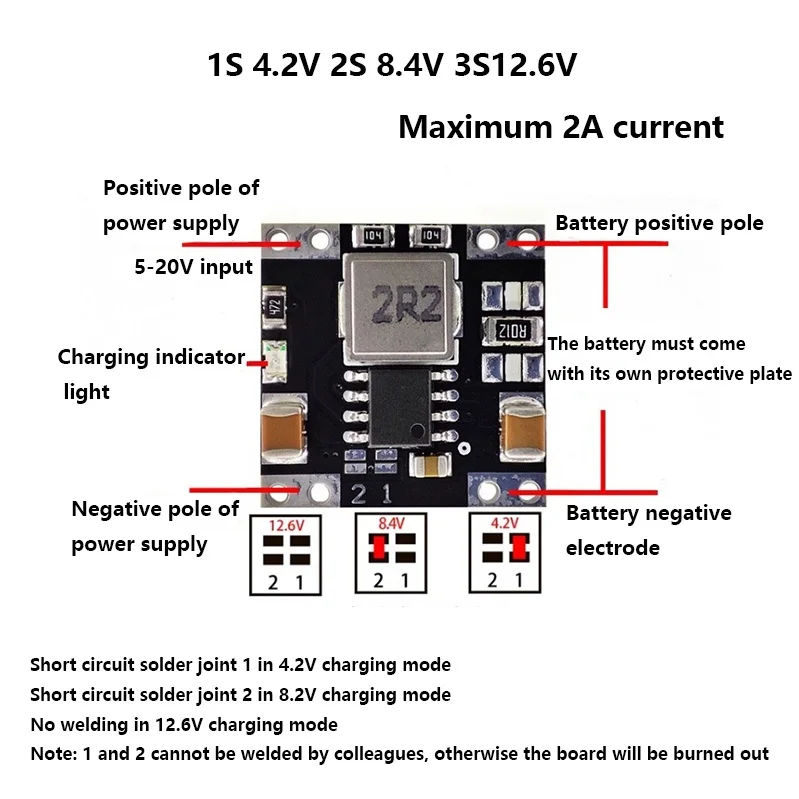 Module de réduction de tension DC-DC à redressement synchrone 4.2V/8.4V/12.6V pour carte de charge de batterie au lithium 2A