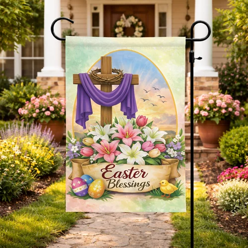 Easter Blessings Flag Bunny Eggs Spring Yard Garden Decor Double Sided Gift RRI
