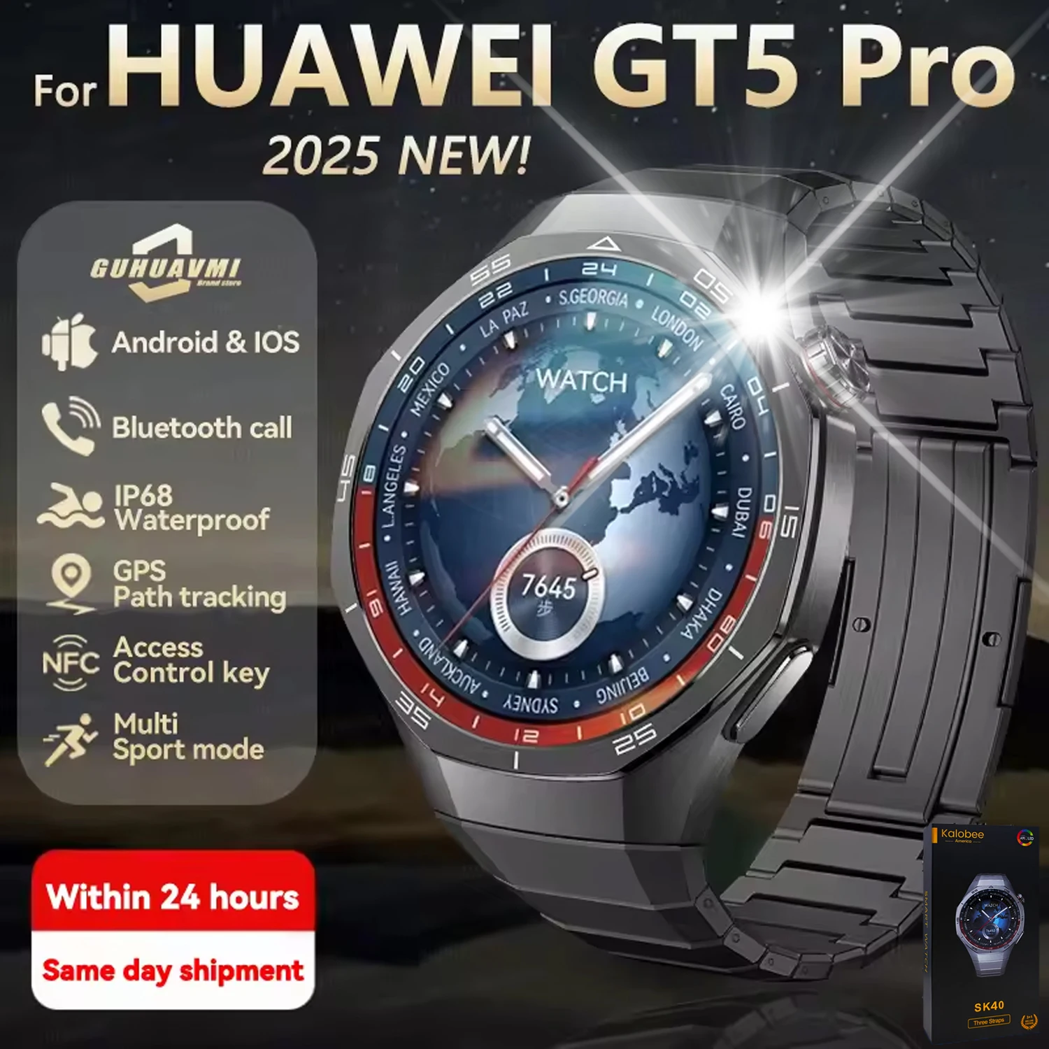 

Новинка для Huawei Watch GT5 Pro Смарт-часы HD AMOLED Экран NFC GPS Трекер Bluetooth Вызов Здоровье Водонепроницаемые Смарт-часы Мужчины Женщины