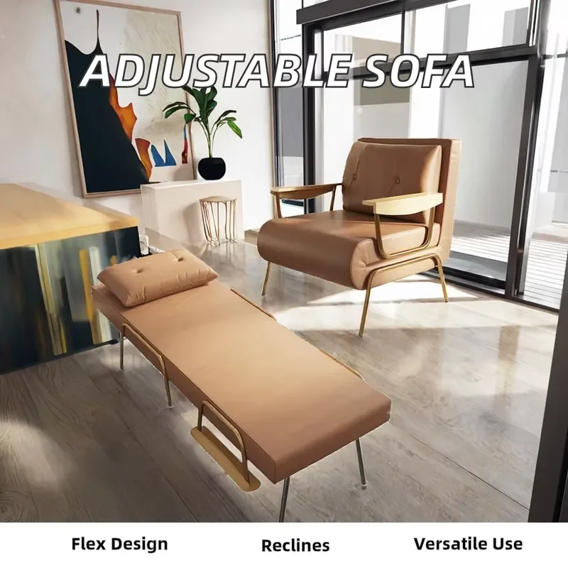 Modern Adjustable Fabric Metal Recliner Sponge-Filled Rectangle Living Room Bedroom Hotel Apartment Outdoor Folding Sofa Bed