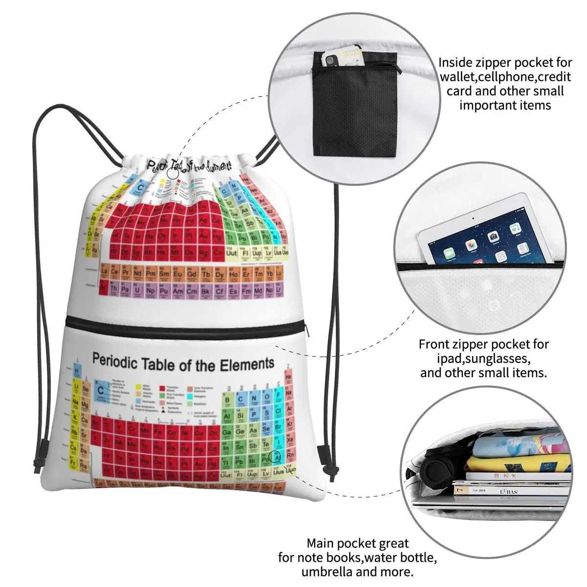 الجدول الدوري للعناصر حقائب الظهر المحمولة ، حقيبة الرباط ، جيب حزمة ، حقائب متنوع لطلاب المدارس