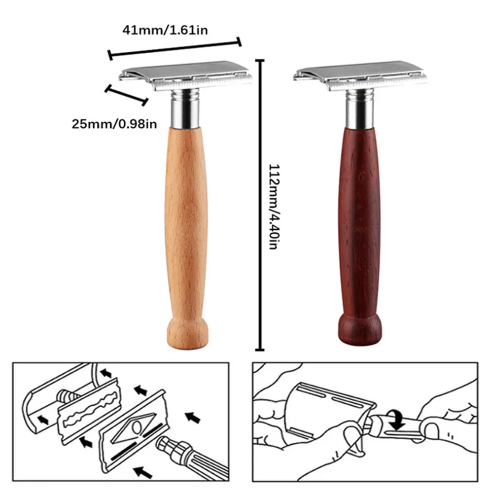 NEW Safety Razor with Environment Protection Wood Handle and 5/10 Double Edge Safety Blade Refills,Single Blade Razor for Men