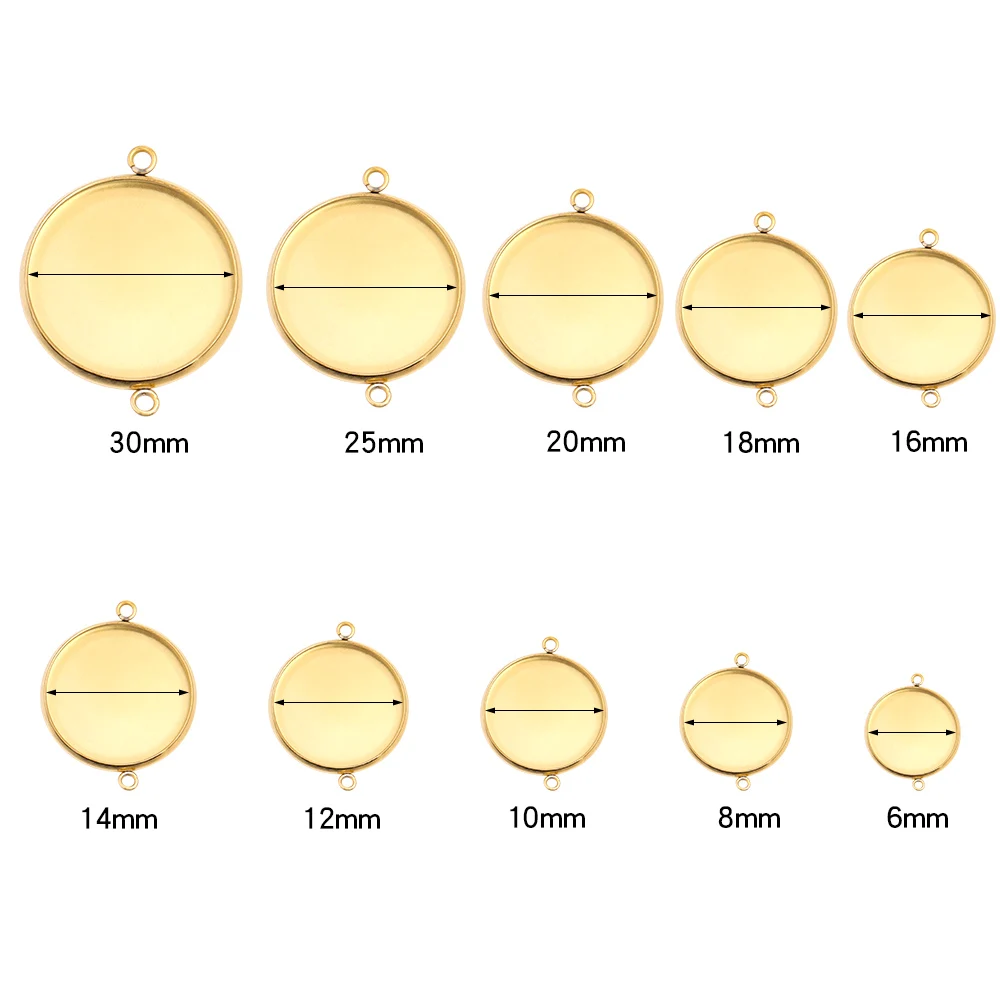 6-30mm Stainless Steel Double Hanging Cabochon Base Metal Round Blank Base Settings For DIY Jewelry Making Necklace Bracelet